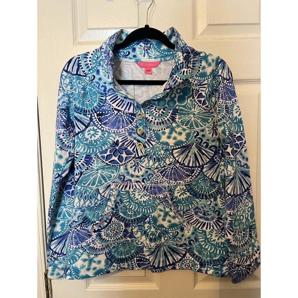 Lilly Pulitzer Captain Popover Turquoise Oasis Half Shell Long Sleeve Small